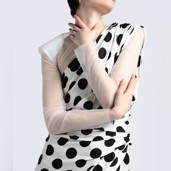 US 2 DOLCE & GABBANA RUCHED POLKA DOT CHIFFON SLEEVE MIDI DRESS NWT - Picture 2 of 14